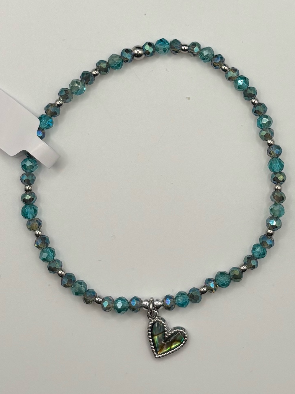 *ANKLET* S.Steel Abalone Heart & Blue Green Crystal Glass Stretchy Anklet - Picture 3 of 6